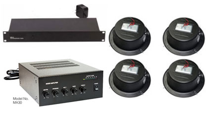 This Kit comes with  Soundmasking Generator, Soundmasking Speakers, Soundmasking, Paging Music and Masking Mixer Amplifier